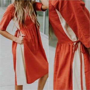 Elegant Red and Cream Dress